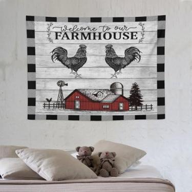 Imagem de Tapeçaria de cozinha de galo para pendurar na parede, fazenda, galinha, vintage, tapeçarias rústicas, decoração de casa para sala de estar, quarto, apartamento, dormitório, 76,2 x 101,6 cm