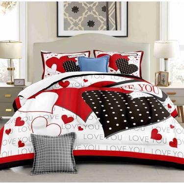 Imagem de Yilinata Conjunto de edredom Queen com corações pretos e vermelhos com 2 fronhas, estampa moderna do Dia dos Namorados, 3 peças, roupa de cama para crianças e adultos, decoração de quarto, todas as