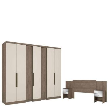 Imagem de Guarda Roupa Casal Selecto 7 Portas Rustic Off White Acetinado E Cabeceira Formosa Glass Rustic -thb