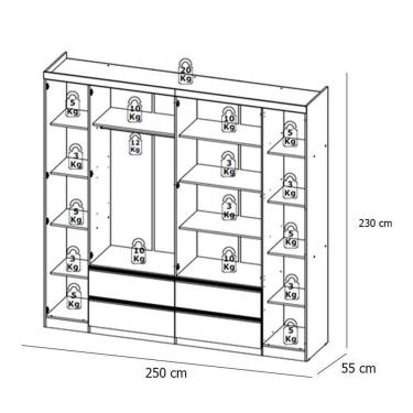 Imagem de Guarda Roupa Casal Nobre Glass 6 Portas Rustic Off White E Cabeceira Com Mesas De Cabeceira Formosa Glass Rustic- Thb