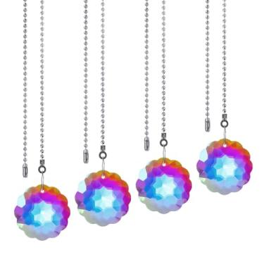 Imagem de LONGSHENG - SINCE 2001 - Pacote com 4 correntes prateadas para ventilador de teto, ornamentos de prismas de cristal, correntes de puxar para ventiladores de teto e luzes, extensores decorativos com