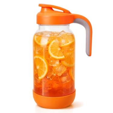 Imagem de Sursip Jarra de vidro de 1,8 l com tampa de bico de despejo, jarro de vidro de 2 litros para geladeira, hermético e à prova de vazamento, jarro de água antiderrapante de boca larga para café frio