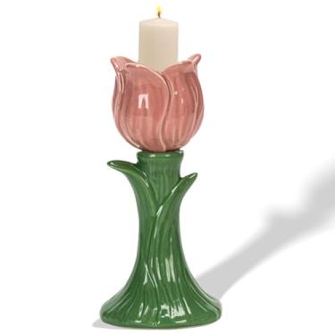 Imagem de Suporte de castiçal de cerâmica, suporte de vela para velas cônicas, incenso, Santo Palo, festas de casamento de Natal, Halloween, exibição de decoração de casa para sala de jantar (rosa)