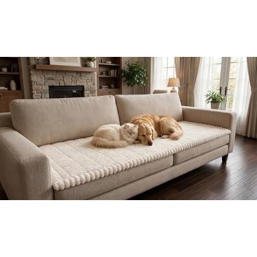 Imagem de Curuyan Capas de sofá secionais antiderrapantes, protetor de móveis lavável para cães e gatos, capa grossa macia para sofá em forma de L (vendido por peça, não conjunto) (branco, 70 x 150 cm)