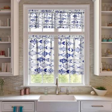 Imagem de Nojuikm Conjunto de 3 peças de cortinas de cozinha e sanefas engraçadas para decoração de janela pequena, cortinas sobre a pia, para cozinha, quarto, lavanderia, decoração de casa 70 x 91 cm