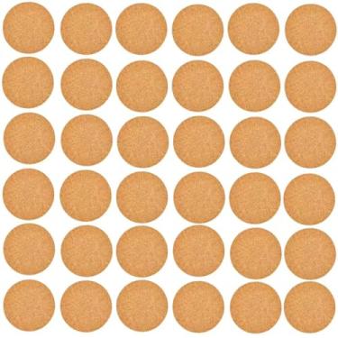 Imagem de 36 peças de porta-copos de cortiça de 10 cm, folhas de cortiça autoadesivas, tapetes de cortiça para porta-copos DIY e artesanato DIY, placa de azulejos de cortiça (redonda)
