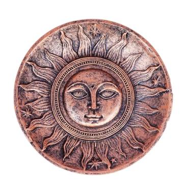 Imagem de Suporte de incenso solar de bronze e cinzeiro – resina fundida a frio pintada à mão de 12 cm | Suporte decorativo de design solar de dupla finalidade para incenso, cones e cinzas | Decoração