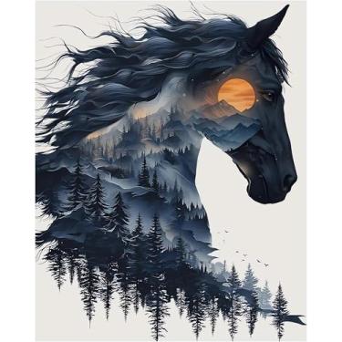 Imagem de EIBEILI Kits de arte de diamante para adultos, kits de pintura de diamante de cavalo da floresta para iniciantes redondos 5D broca completa pontos de diamante artesanato para decoração de parede de