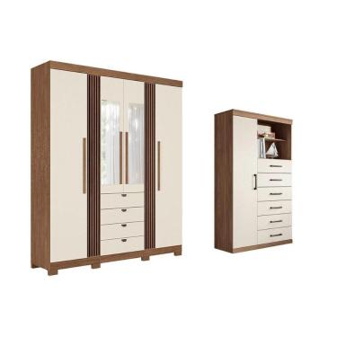 Imagem de Guarda Roupa +cômoda 2 Peças Qc272 Jatoba/areia - Santos Andirá