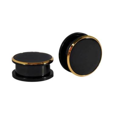 Imagem de Brinco De Expansão Em Aço Cirúrgico Com Plugue Redondo Preto Dourado -