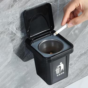 Imagem de Cinzeiro de parede de aço inoxidável com tampa, formato irregular contemporâneo, design à prova de poeira para banheiro e decoração de casa, fácil instalação, cinzeiro para fora, preto