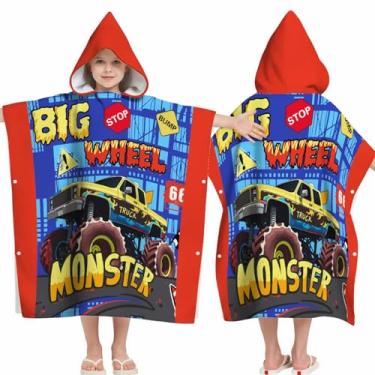 Imagem de Yzqcckss Toalhas de praia com capuz para meninos e meninas de 2 a 6 anos - microfibra ultra macia grande caminhão infantil toalhas de banho toalha felpuda para piscina poncho de praia envoltório