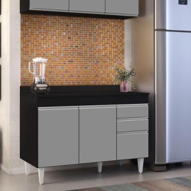 Imagem de Balcão de Cozinha Lavanderia com Tampo 02 Gavetas Beth Preto e Cinza 1