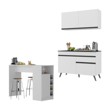 Imagem de Cozinha Compacta Com Bancada Americana 1 Porta Veneza Multimóveis Mp2207 Branco/preto Branco/preto