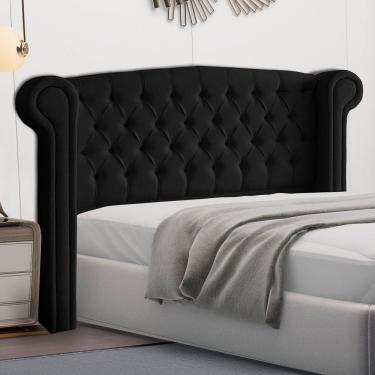 Imagem de Cabeceira Cama Box Casal Queen Size Adelle 160cm Com Frame Veludo Preto - Abmaza