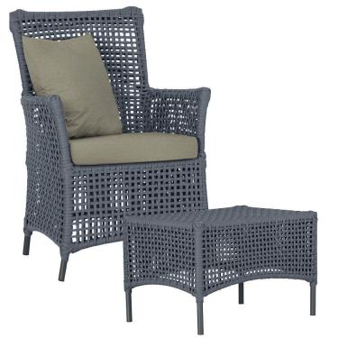 Imagem de 1 Poltrona E 1 Mesa Igapó Em Alumínio Preta Corda Náutica E8 Prata