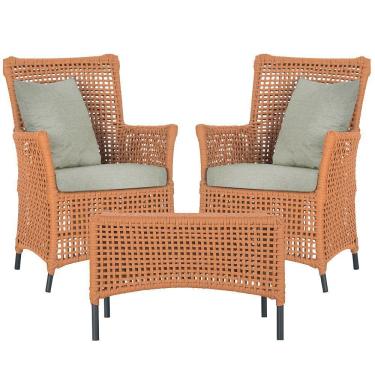 Imagem de 2 Poltronas 1 Mesa Igapó Em Alumínio Preta Corda Náutica E3 Terra Cota