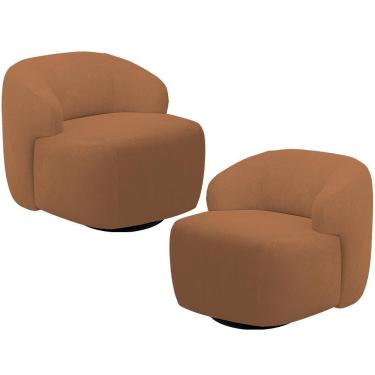 Imagem de Kit 02 Poltronas Decorativa Orgânica Giratória Para Sala Living Barolo L06 Bouclê Terracota - Lyam Decor