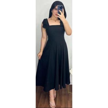 Imagem de Vestido de linho Longo com laço feminino - Dinamotiom, Preto, M(38-40)