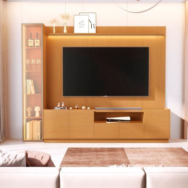 Imagem de Rack com Painel para Tv 84 Polegadas com Porta Reflecta Led 100% Mdf Vitoria Regia Marrom