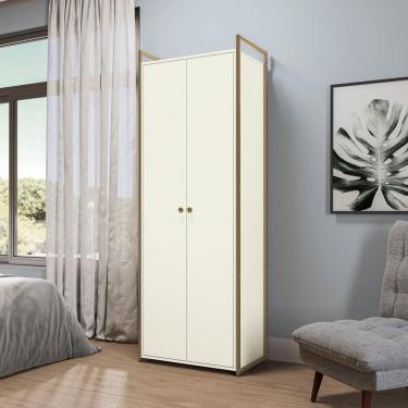 Imagem de Armário Multiuso 2 Portas com 5 Prateleiras Industrial Off White/Dourado