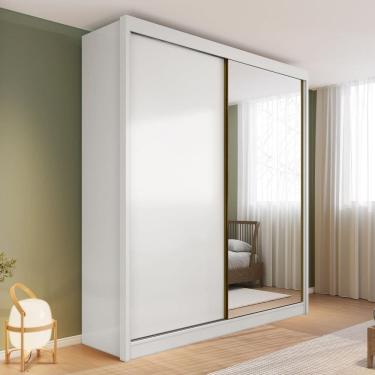 Imagem de Guarda-roupa 100% Mdf com Espelho 2 Portas 4 Gavetas Trento Branco