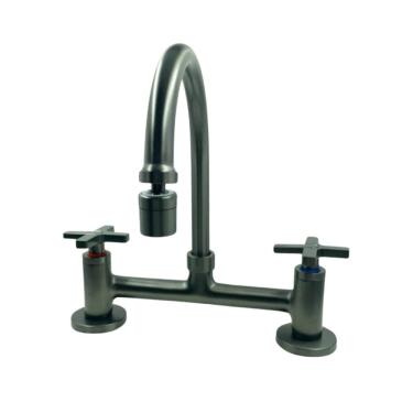 Imagem de Torneira Geométrica Duplo Comando Bica Alta Cilíndrica Cinza Cinza