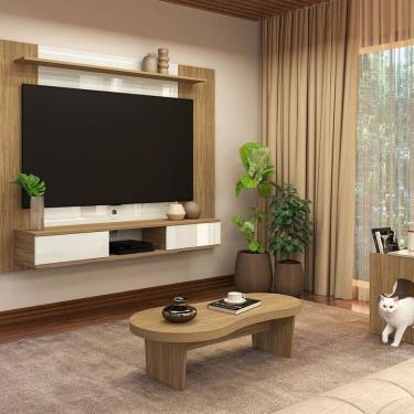 Imagem de Conjunto Sala de Estar Mesa de Apoio Pet e Mesa de Centro Magnum e Painel Nevada Carvalho/Off White