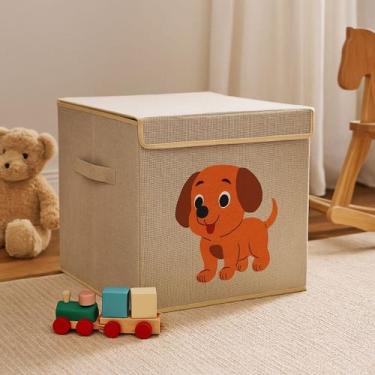 Imagem de Caixa Organizadora Infantil Brinquedos Linho Tampa Baú Okys, Cachorro