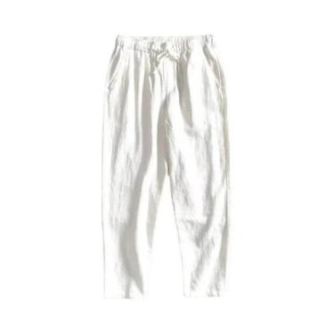 Imagem de Calças Casuais Masculinas De Algodão E Linho, Estilo Baggy, Cor Sólida