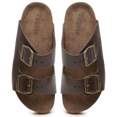 Imagem de Sandália Papete Couro Unissex Tiras Fivela tamanho:41cor:areia - Franc