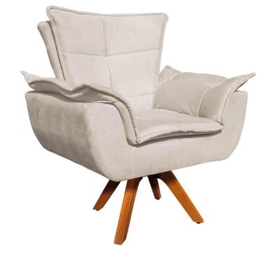 Imagem de Poltrona Sala De Estar Base Giratória Madeira Opla Bege