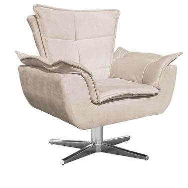 Imagem de Poltrona Base Giratória Cromada Opla Suede Bege - Ibiza
