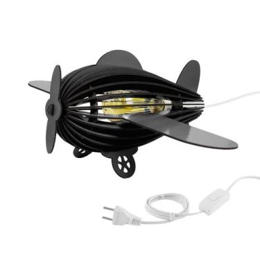 Imagem de Luminária Abajur Madeira Avião Teco Teco Infantil e27 - Madelumi, Pret