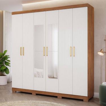Imagem de Guarda-roupa Casal 6 Portas com Pés e Espelhos 199cm 100% Mdf Paraty Espresso Móveis Cinamomo/Grafiatto