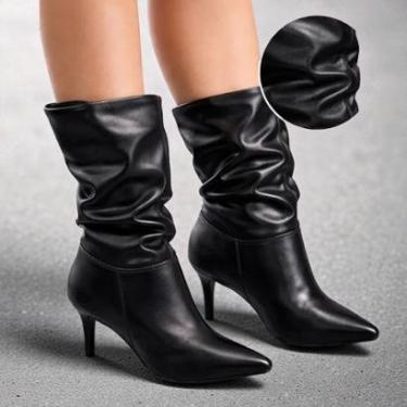 Imagem de Bota Feminina Cano Médio Franzido Elegante Salto Alto Vizzano 3112101-Feminino