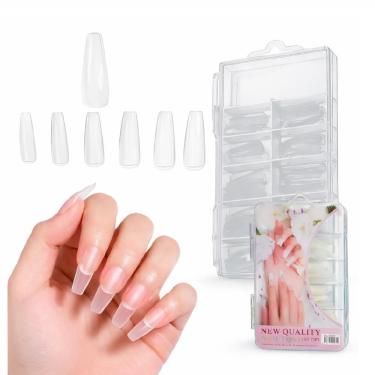 Imagem de Kit Unhas Posticas 100 Tips Transparente Curvatura C Alongamento Gel Acrilico Porcelana Manicure Maleta Organizadora
