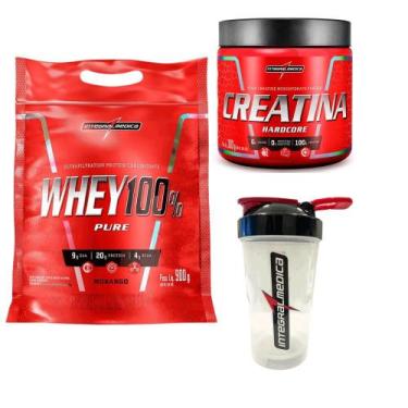 Imagem de Kit Whey 100% Pouch 900g Creatina 300g Coqueteleira 600ml - Integralme