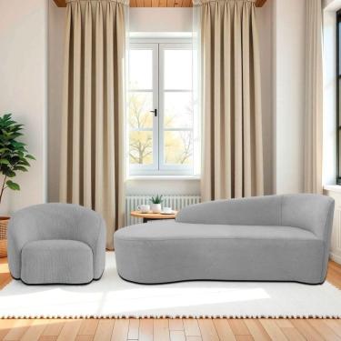 Imagem de Kit Divã Recamier Orgânico França 160cm Lado Esquerdo E Poltrona Amore Linho Cinza Claro