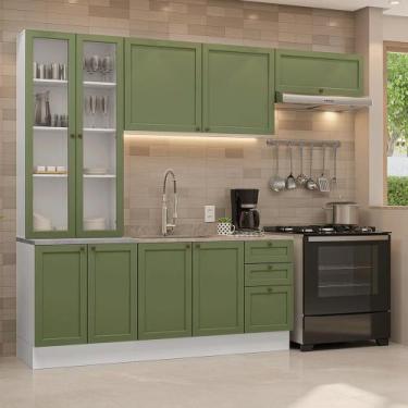 Imagem de Armário de Cozinha Completa 270 cm Branco Vik Madesa 05, Branco/Verde