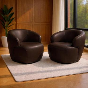 Imagem de Kit 2 Poltronas Giratórias Hades 86cm Sala de Estar Couro Marrom G34 -