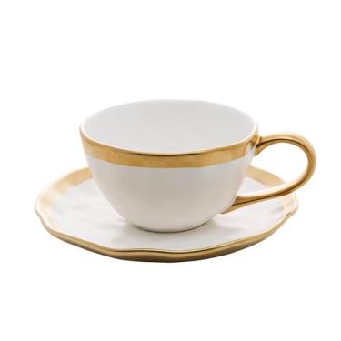 Imagem de Xícara De Chá 200mL E Pires Porcelana Branco E Dourado Dubai Wolff