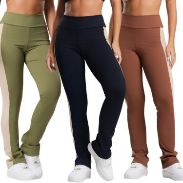 Imagem de KIT 3 Calça Fitness Canelado Feminino Bella Fiore Academia Cintura Alta Poliamida Fitne...