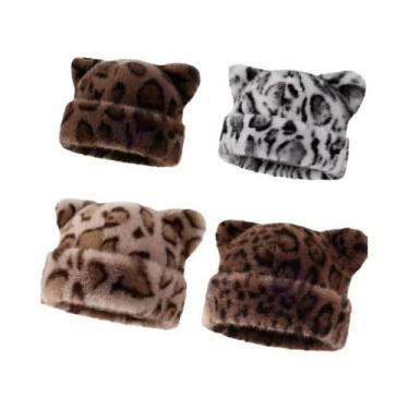 Imagem de Gorro Feminino Com Capuz De Pelúcia Estampa De Leopardo, Quente E Gros
