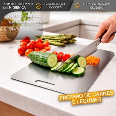 Imagem de Tábua de Corte em Aço Inox Retangular Multiuso - DOLCE HOME