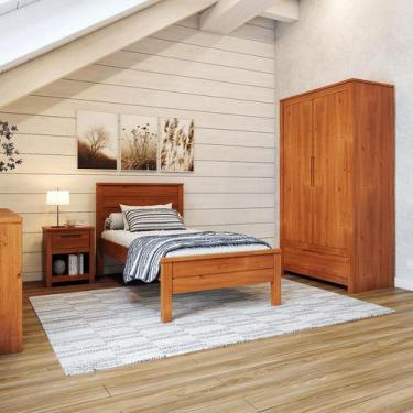 Imagem de Dormitório Solteiro Cama Mesa de Cabeceira e Guarda Roupa Madma Marrom