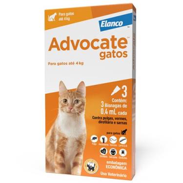 Imagem de Advocate Antipulgas Gatos Até 4kg 3 Pipetas 0,4ml Elanco