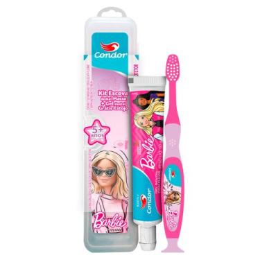 Imagem de Kit Escova e Gel Dental Condor Kids Barbie Sabor Morango 5+ Anos com F