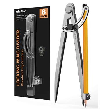 Imagem de Bússola profissional de madeira da Nicpro de 20 cm com suporte de asa e lápis para geometria, desenho, desenho