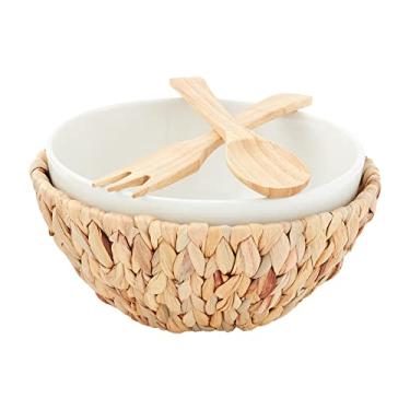 Imagem de Mud Pie Conjunto de tigela de servir jacinto de água, branco/bronzeado, tigela 11,4 cm x 25,4 cm de diâmetro